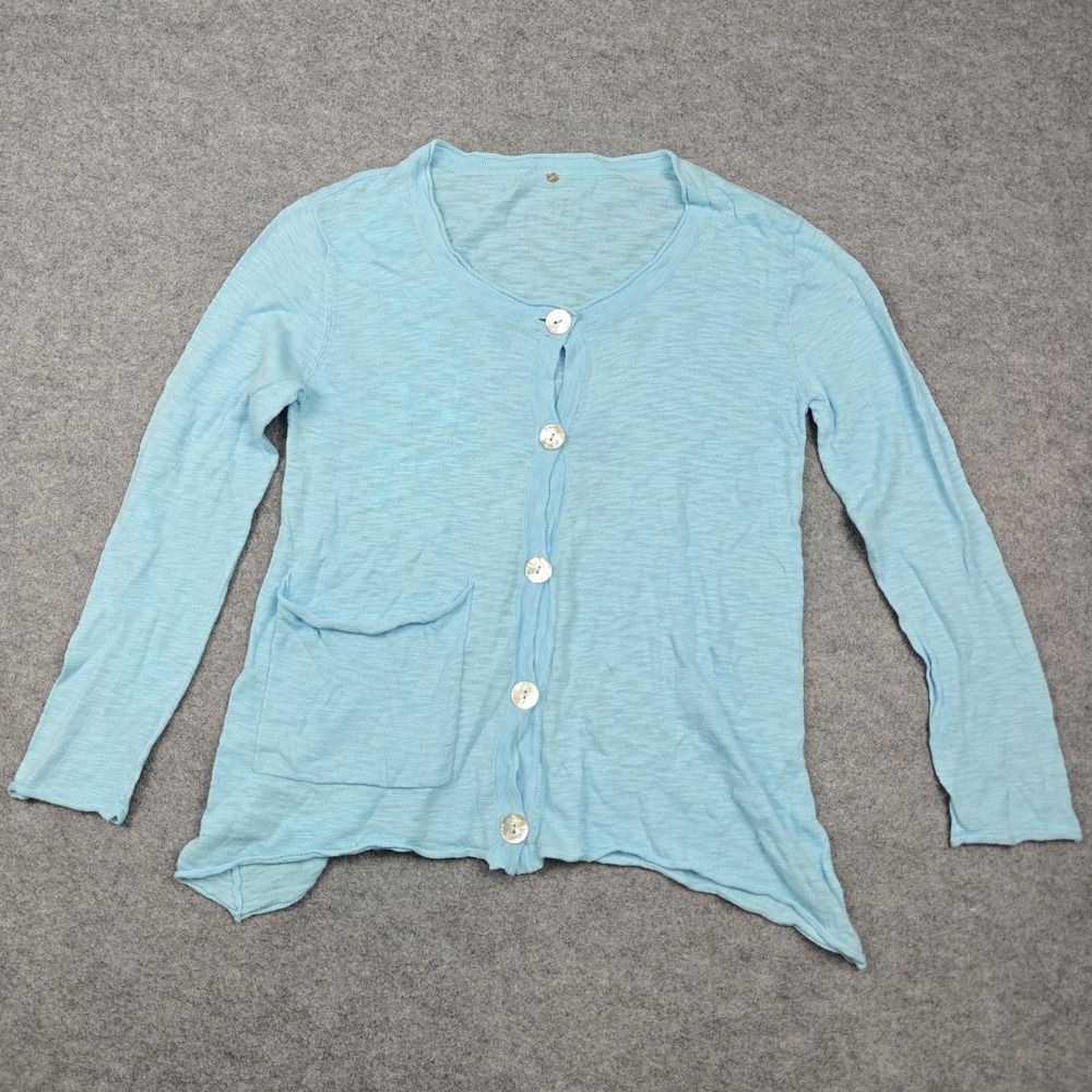 Haiku Cardigan Womens Small Blue 100% Cotton Lightweight Open Knit Button Front
